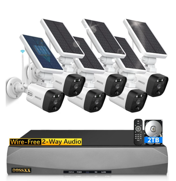 OOSSXX Wireless Security Cameras System 6 + 2pcs 2K 3.0MP solar cameras