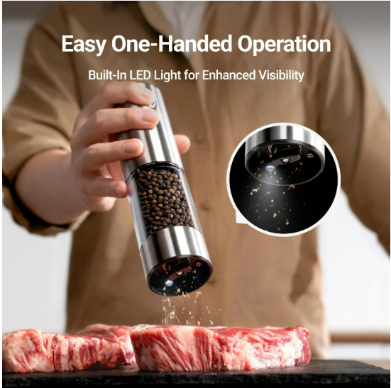 Electric Salt and Pepper Grinder Set, Automatic Gravity Salt and Pepper Grinder