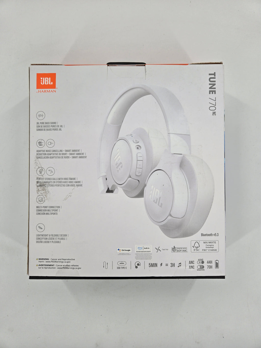 JBL Tune 770NC - Adaptive Noise Cancelling - Wireless Headphones in White