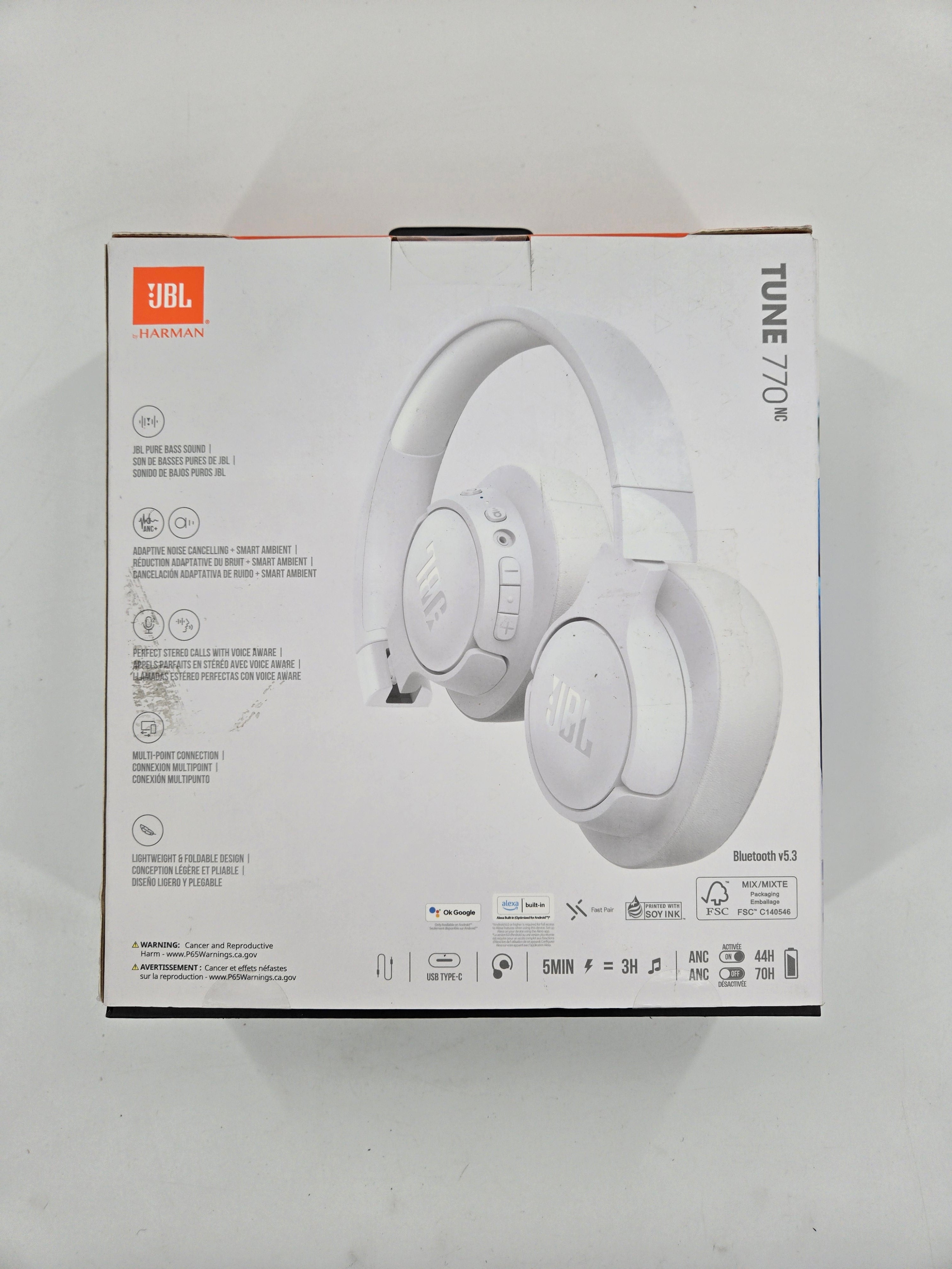 JBL Tune 770NC - Adaptive Noise Cancelling - Wireless Headphones in White