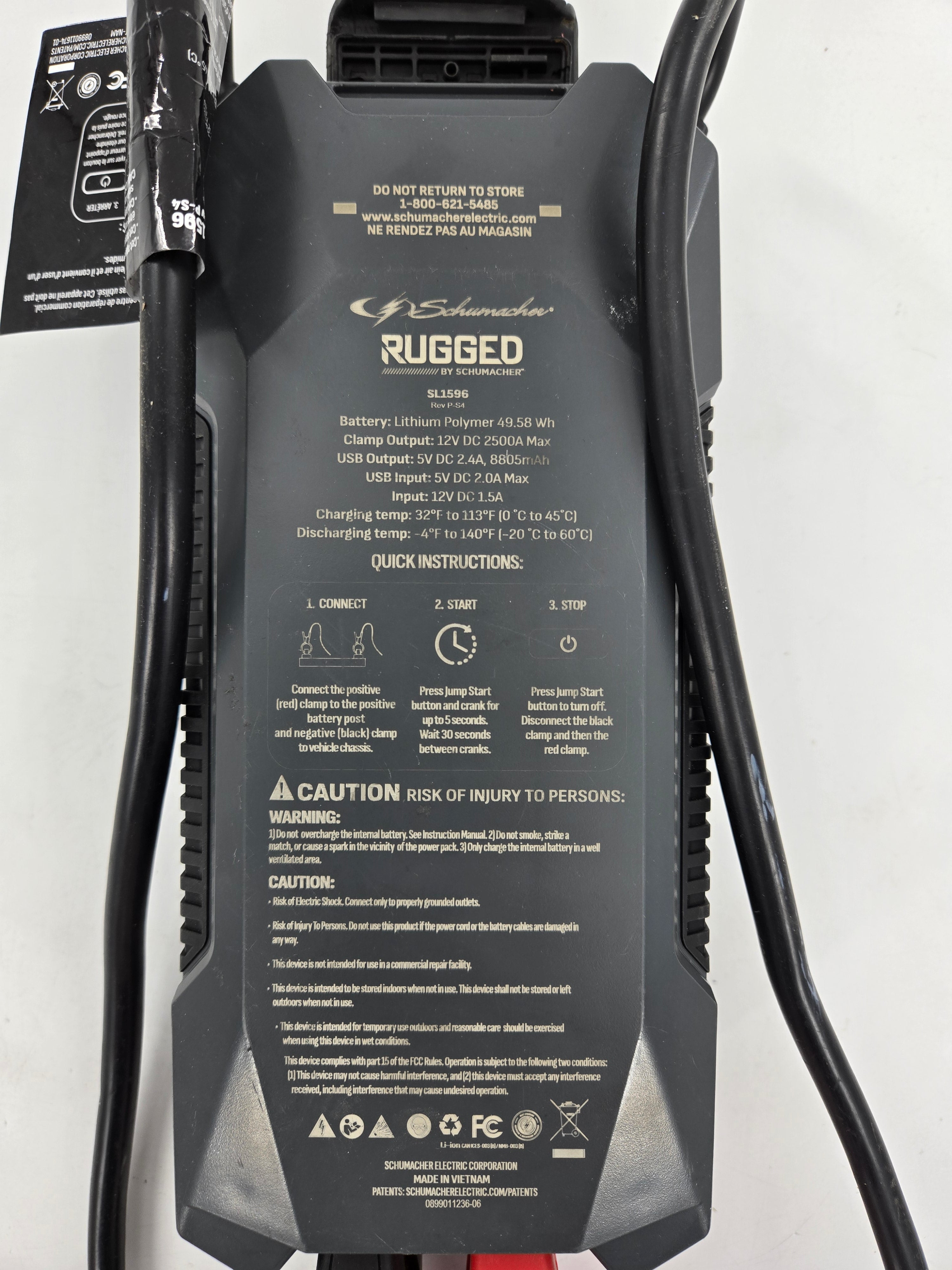Schumacher Electric Rugged 2500A Lithium Car Battery Jump Starter ONLY
