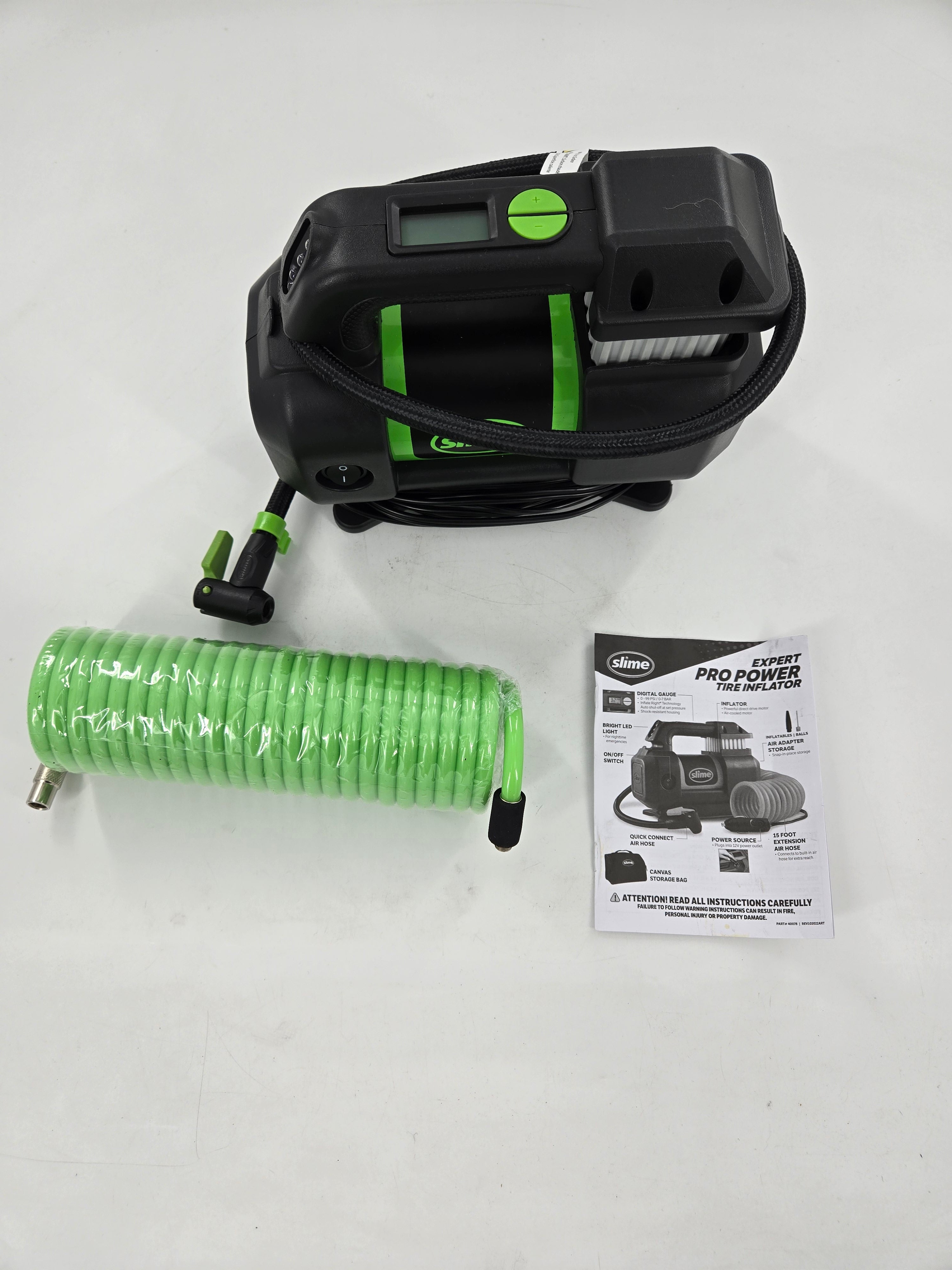 Slime Expert Pro Power 12V Tire Inflator Air Compressor w/ Bag & Hose