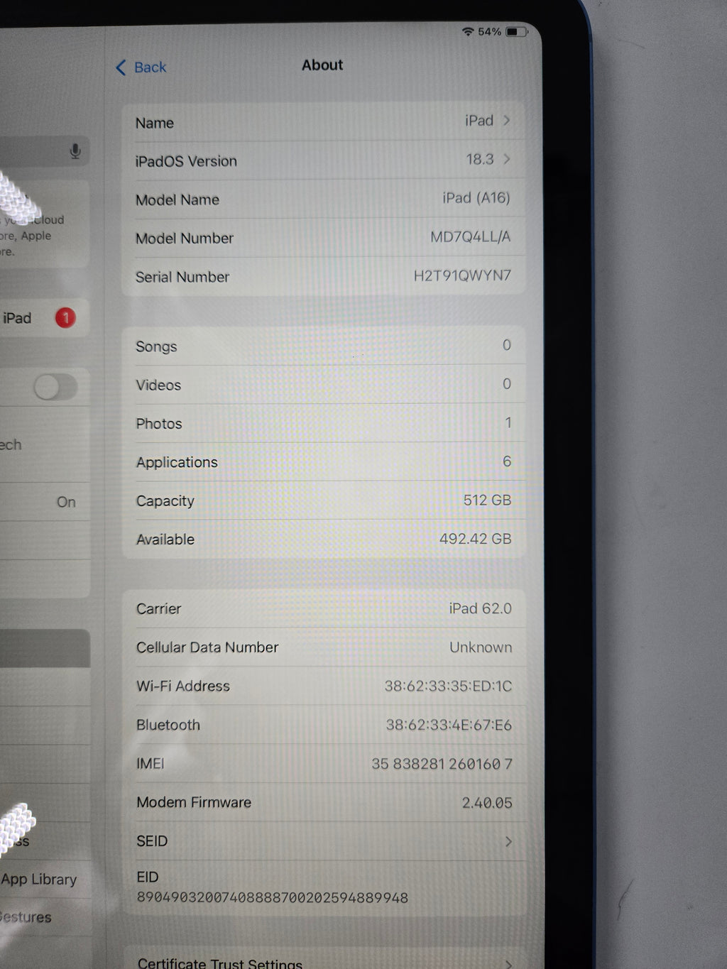 Apple iPad 11th Generation A16 512GB 11 Inch Wifi + Cellular Tablet MD7Q4LL/A