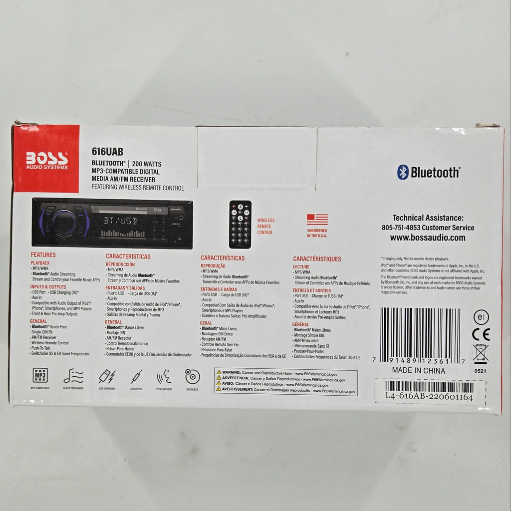 BOSS Audio Systems 616UAB Car Stereo With Bluetooth - Single DIN, MP3, Black