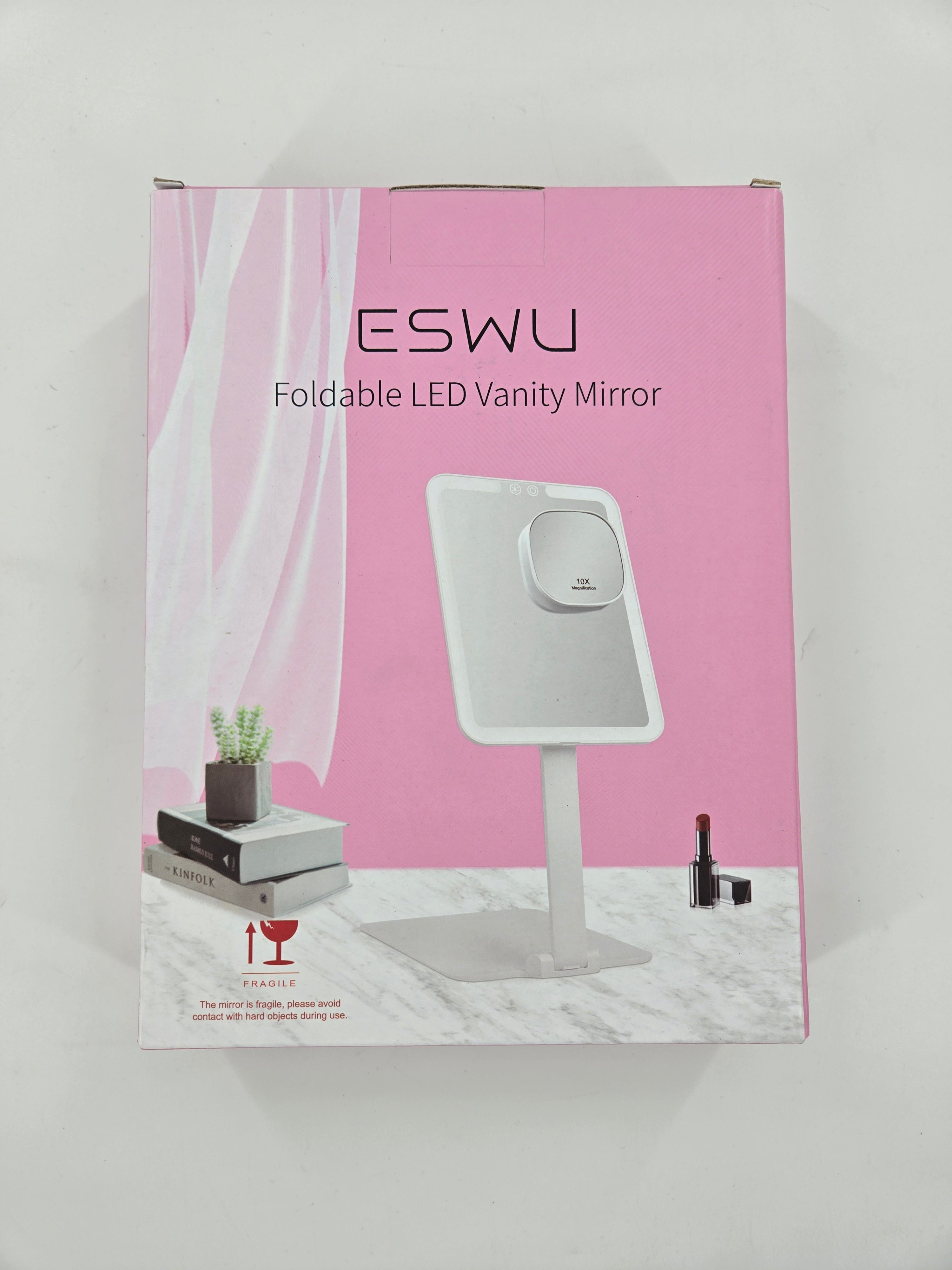 ESWU Foldable LED Makeup Mirror Rechargeable White Travel Size
