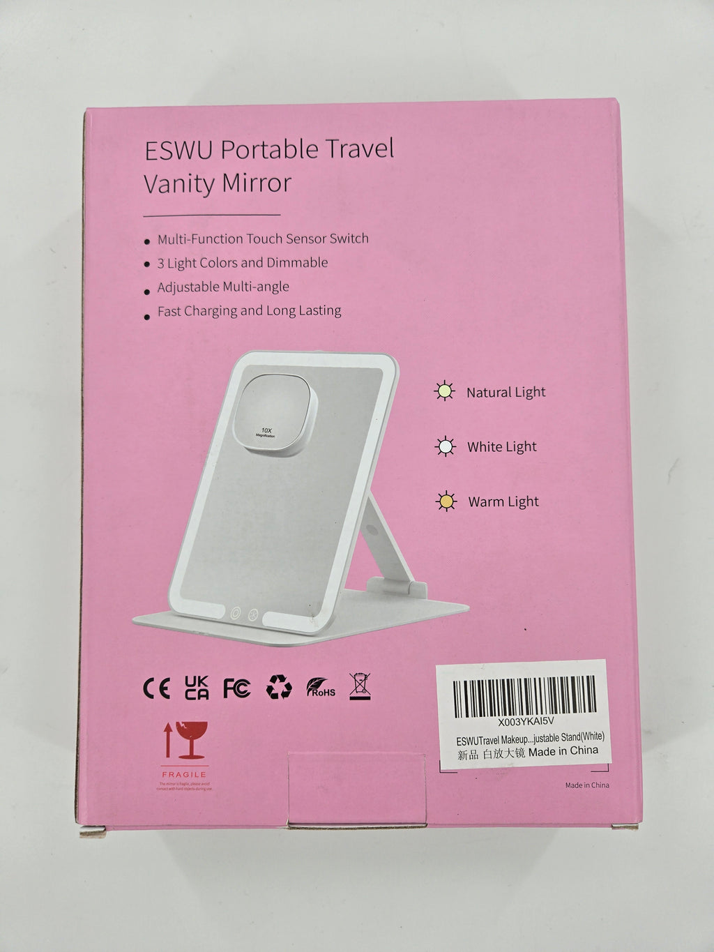ESWU Foldable LED Makeup Mirror Rechargeable White Travel Size