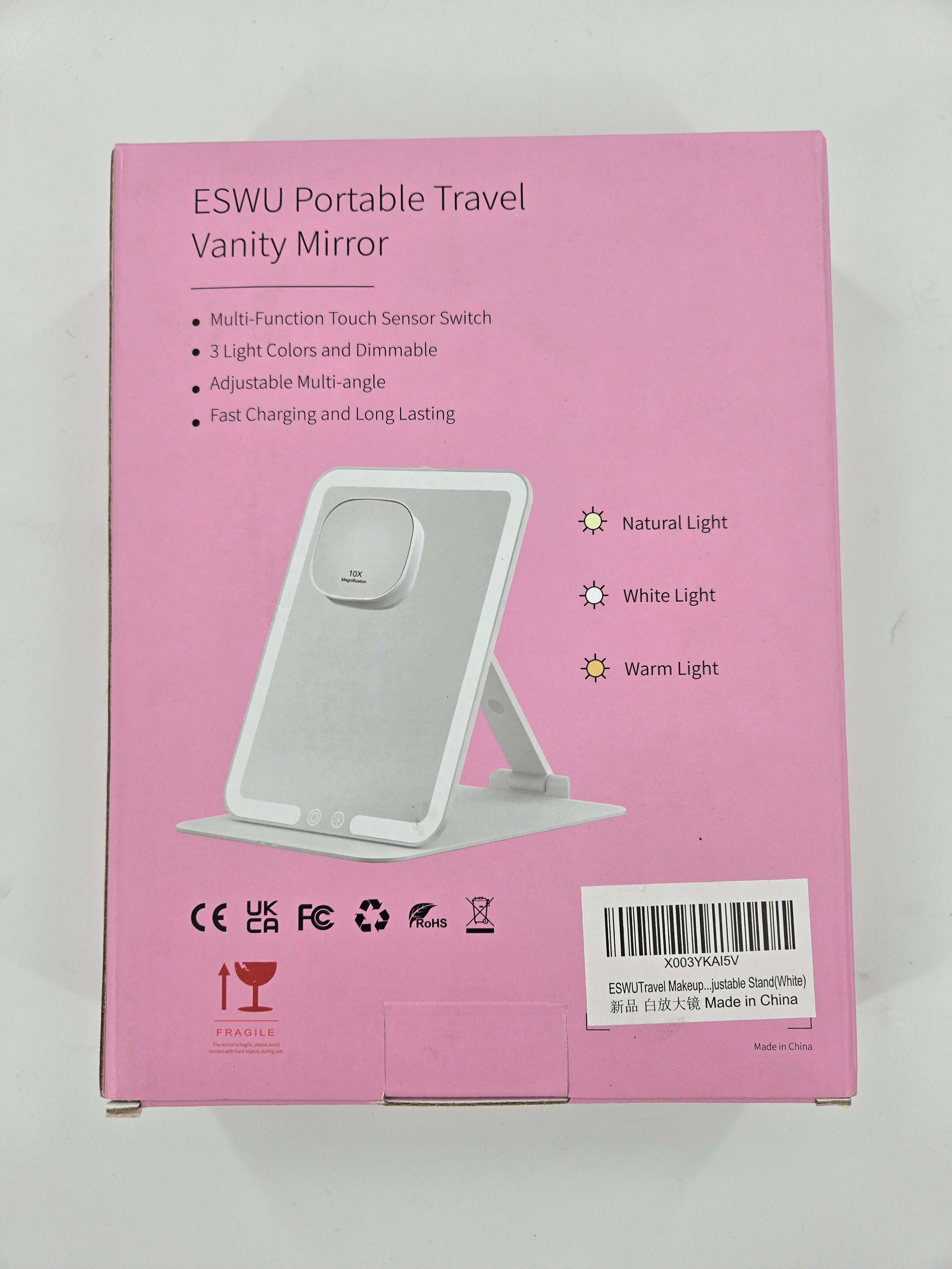 ESWU Foldable LED Makeup Mirror Rechargeable White Travel Size