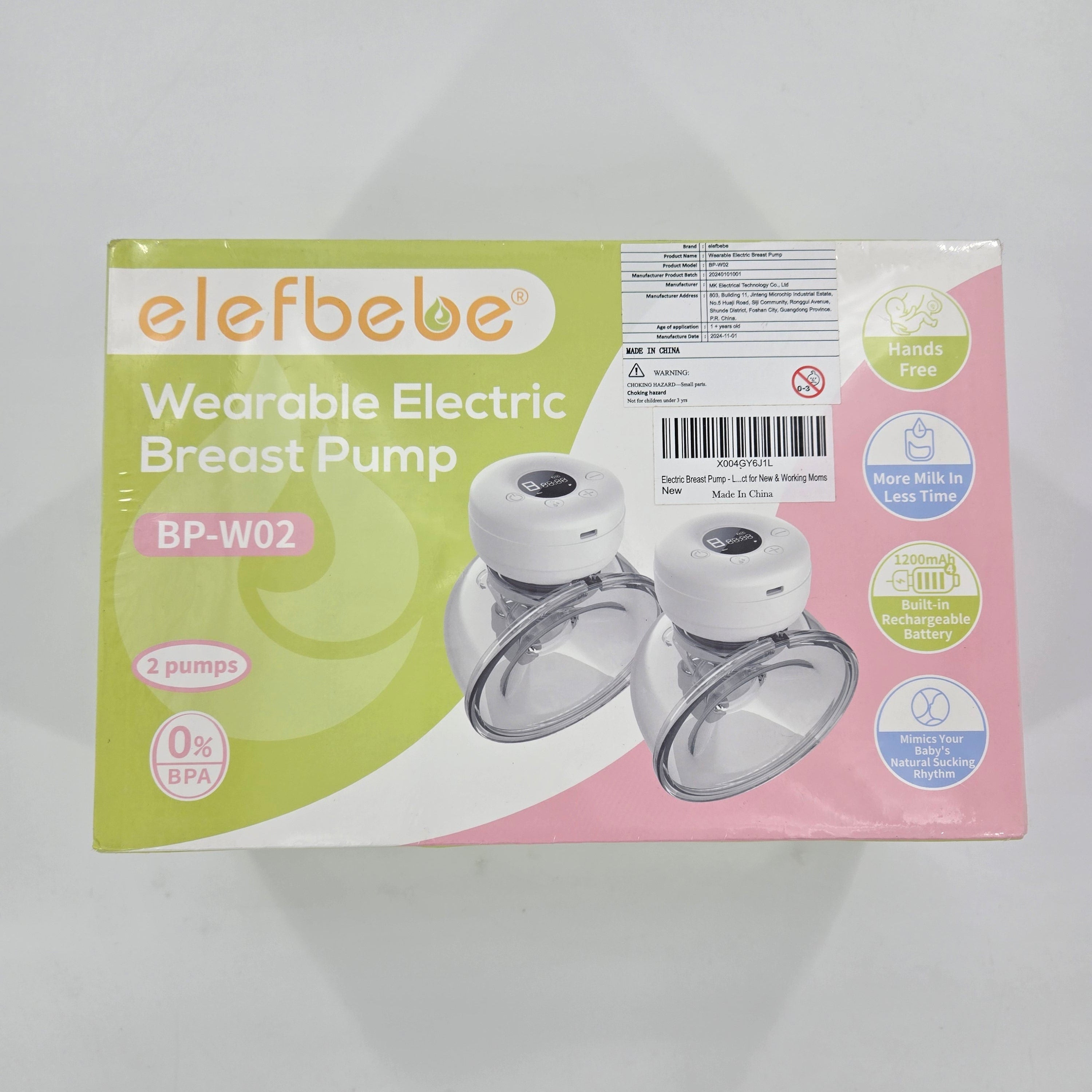 elefbebe Wearable Electric Breast Pump BP-W02 Quiet & Hands-Free