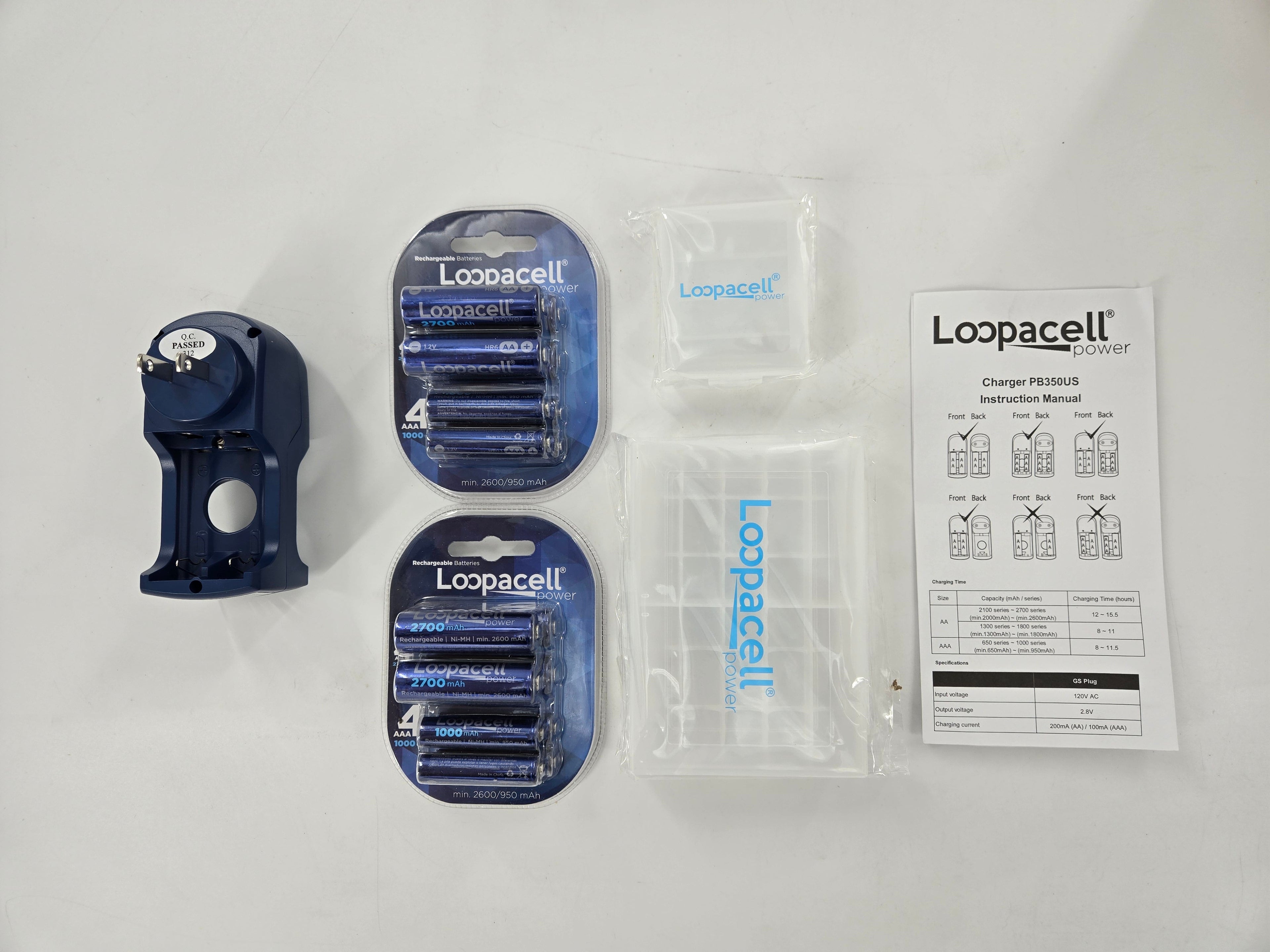 Best AA Rechargeable Batteries 8 AA 2700mAh And 8 AAA LOOPACELL+ Case + Charger