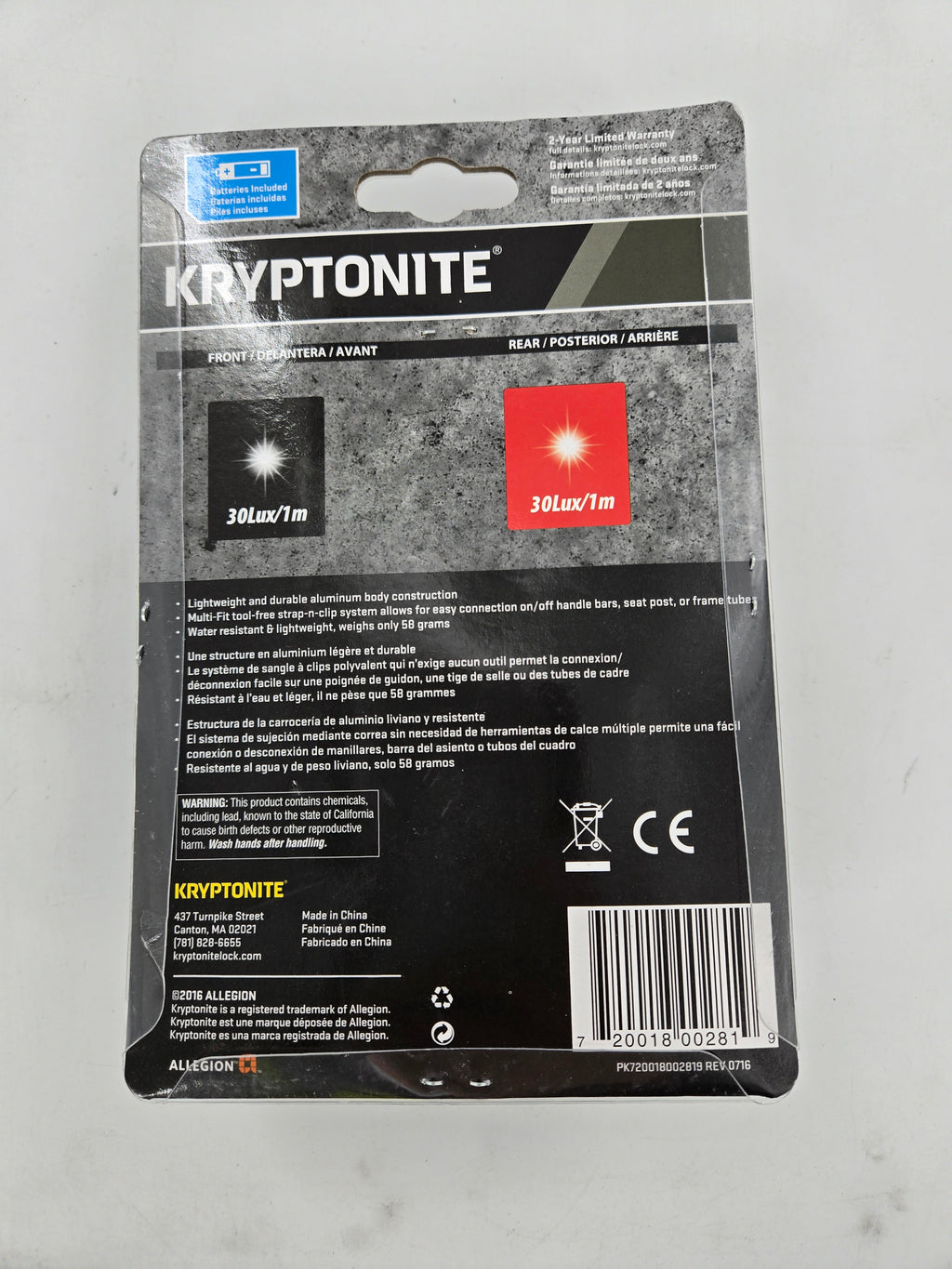 Kryptonite Bike Light Set Comet F100 and R100 LED Headlight and Back Light