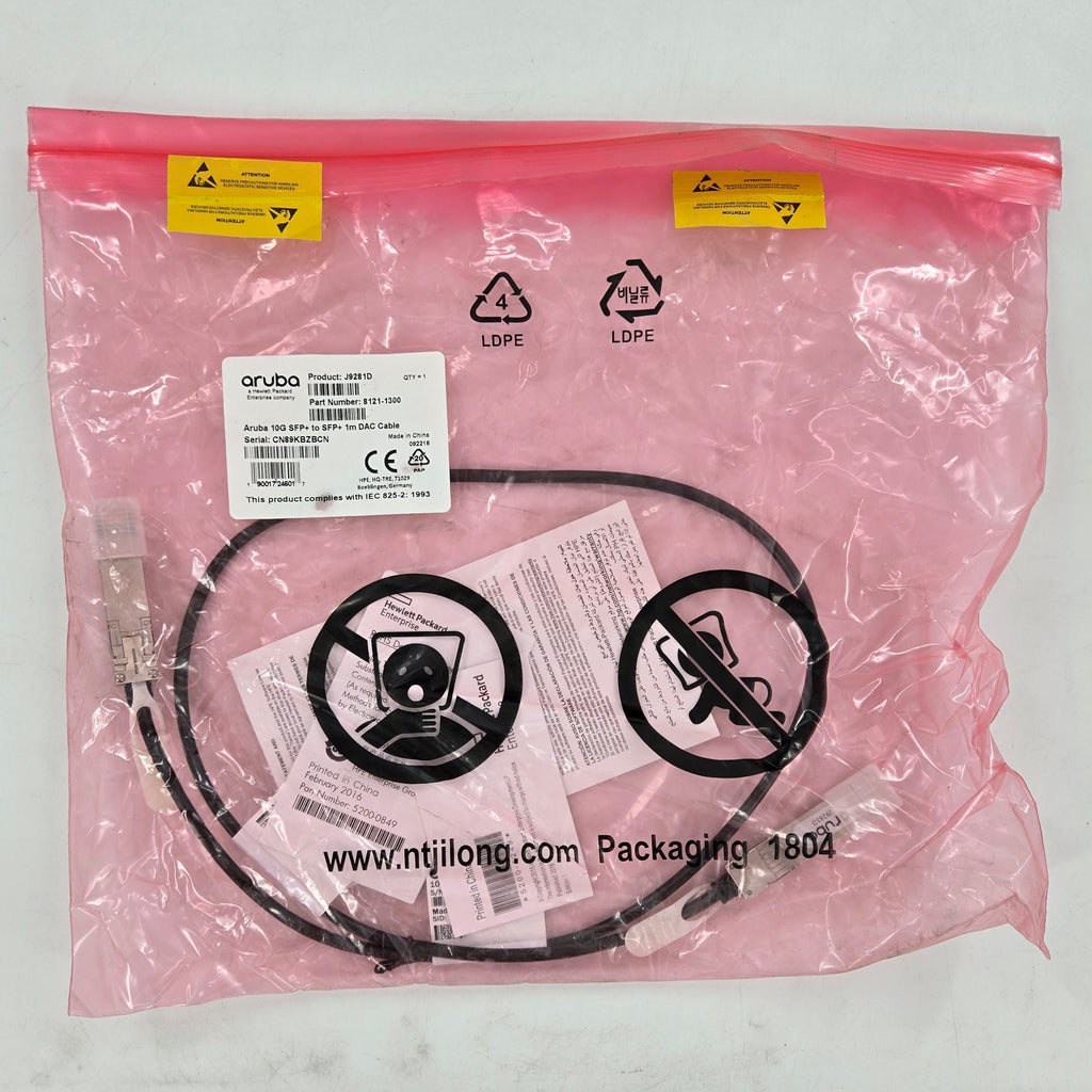 J9281D Genuine Aruba HPE 10G SFP+ to SFP+ 1m DAC Cable New