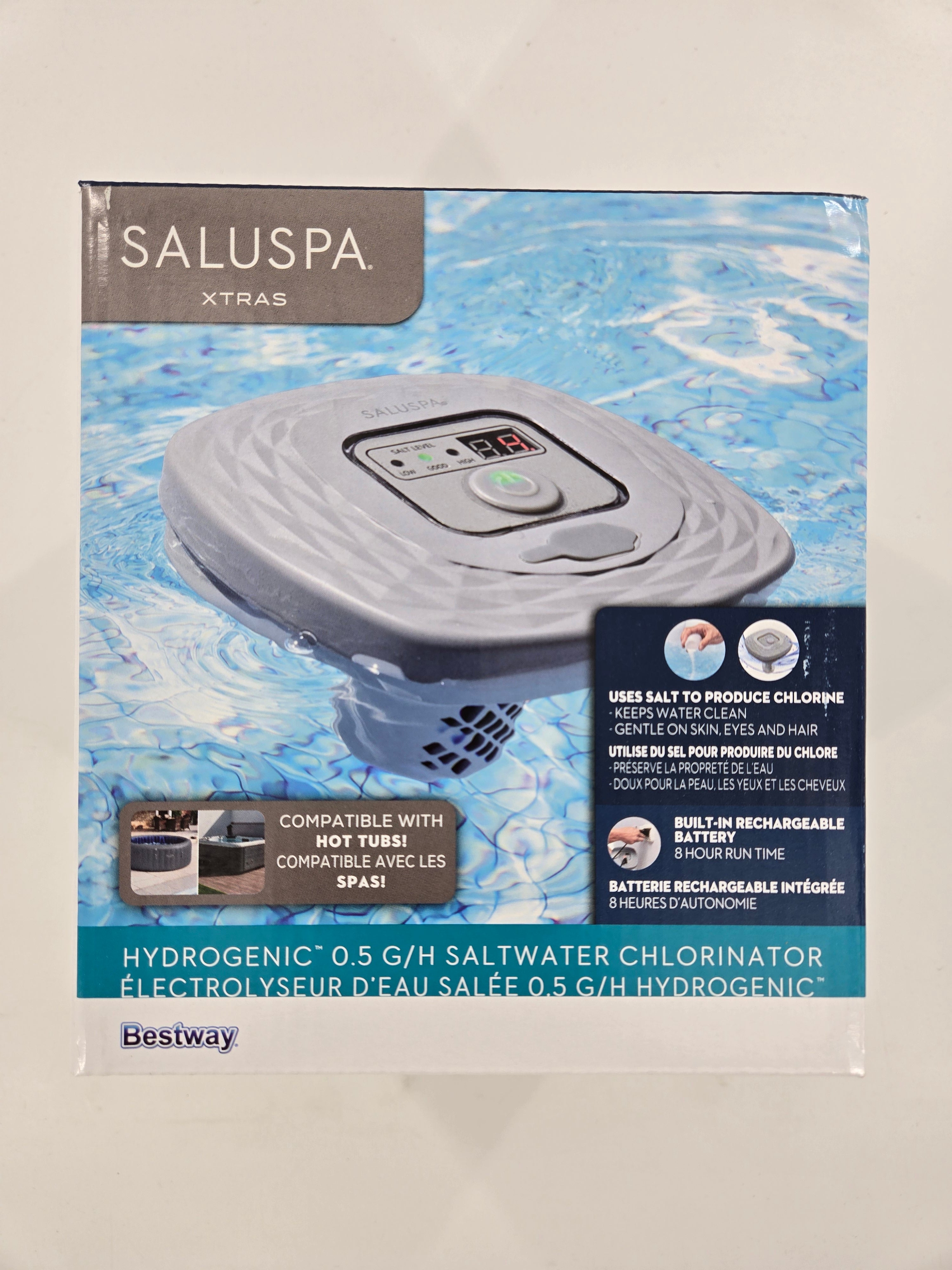 SaluSpa Hydrogenic 0.5 G/H Saltwater Chlorinator | Floating Rechargeable Saltwater Chlorinator for Pools & Hot Tubs up to 369 gal. | Battery-Operated with One-Touch Controls