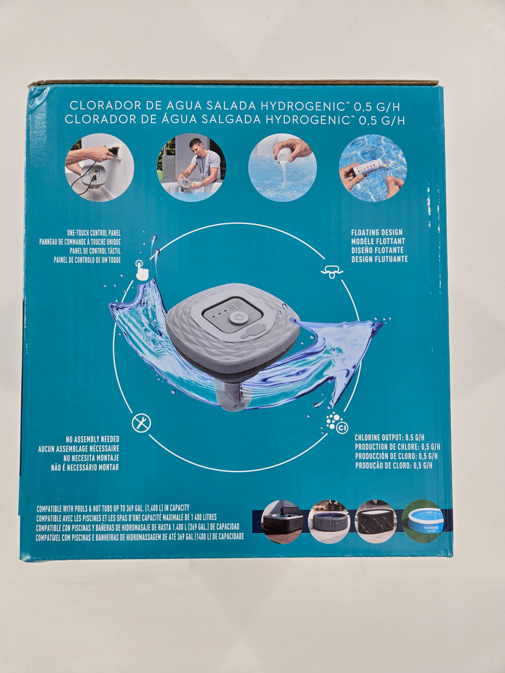 SaluSpa Hydrogenic 0.5 G/H Saltwater Chlorinator | Floating Rechargeable Saltwater Chlorinator for Pools & Hot Tubs up to 369 gal. | Battery-Operated with One-Touch Controls