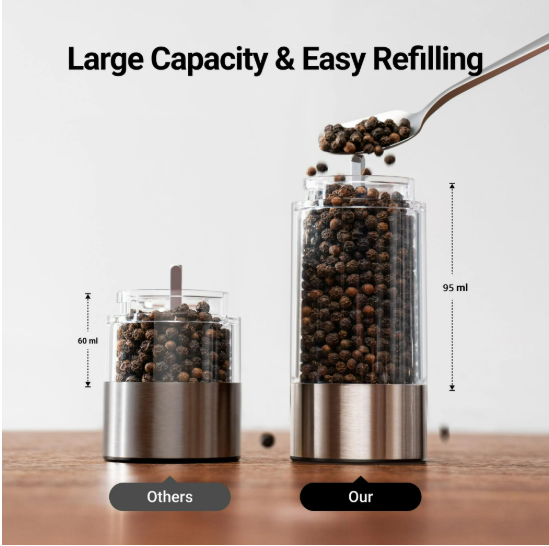 Electric Salt and Pepper Grinder Set, Automatic Gravity Salt and Pepper Grinder