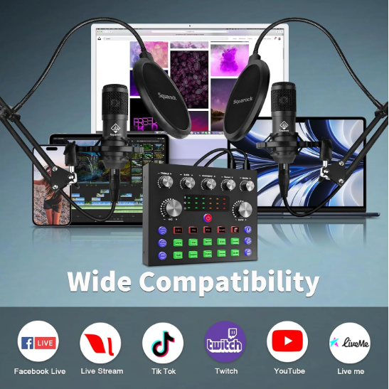 Squarock Podcast Equipment Bundle For 2, Audio Interface with Voice Changer Stud