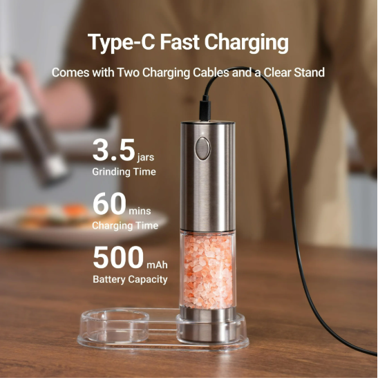 Electric Salt and Pepper Grinder Set, Automatic Gravity Salt and Pepper Grinder
