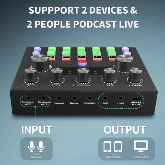 Squarock Podcast Equipment Bundle For 2, Audio Interface with Voice Changer Stud
