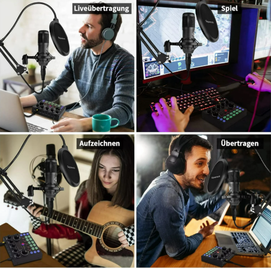 Squarock Podcast Equipment Bundle For 2, Audio Interface with Voice Changer Stud
