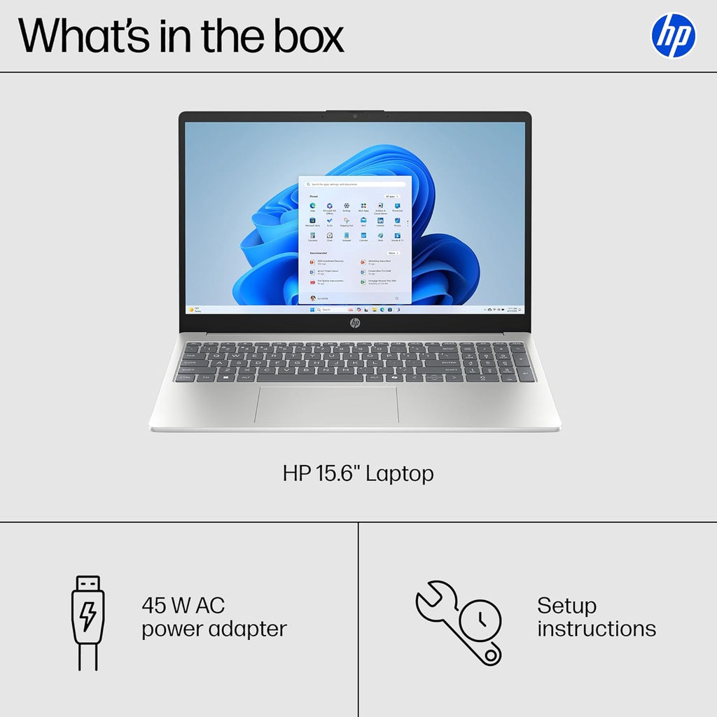 HP 15.6 inch Laptop, HD Touchscreen Display, AMD Ryzen 3 7320U, 8 GB RAM, 128 GB