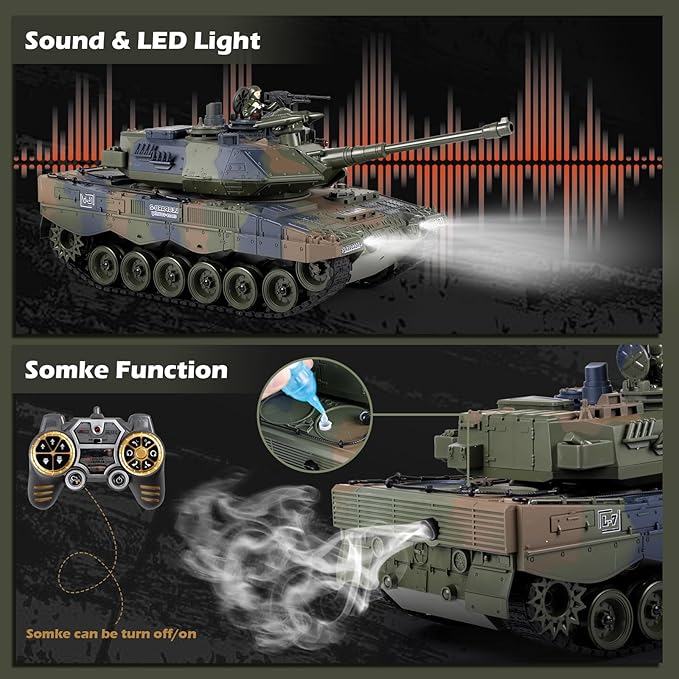 1:18 RC Tank LEOPARD2 Remote Control Tank Model Battle Toys Military Shoots