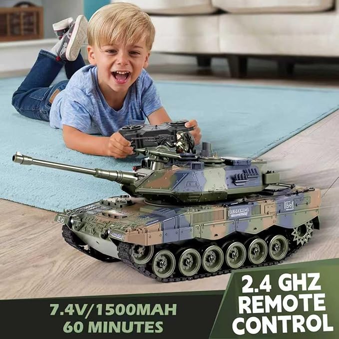 1:18 RC Tank LEOPARD2 Remote Control Tank Model Battle Toys Military Shoots