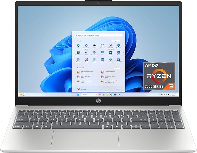 HP 15.6 inch Laptop, HD Touchscreen Display, AMD Ryzen 3 7320U, 8 GB RAM, 128 GB