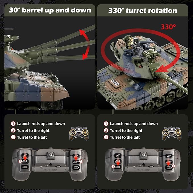 1:18 RC Tank LEOPARD2 Remote Control Tank Model Battle Toys Military Shoots