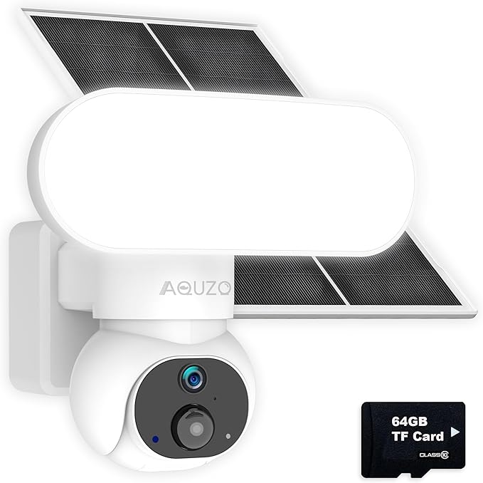Aquzo Solar-Powered Floodlight Security Camera Wireless Outdoor 2K Night vision