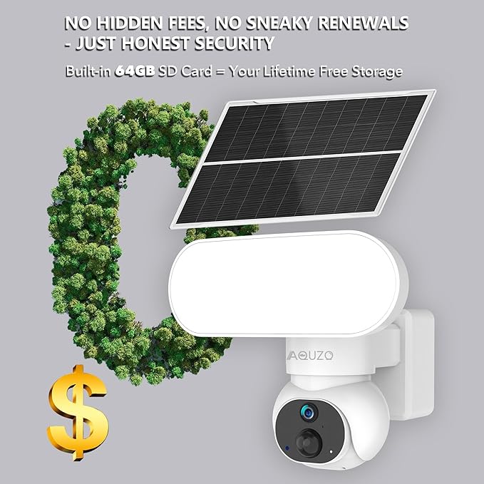 Aquzo Solar-Powered Floodlight Security Camera Wireless Outdoor 2K Night vision