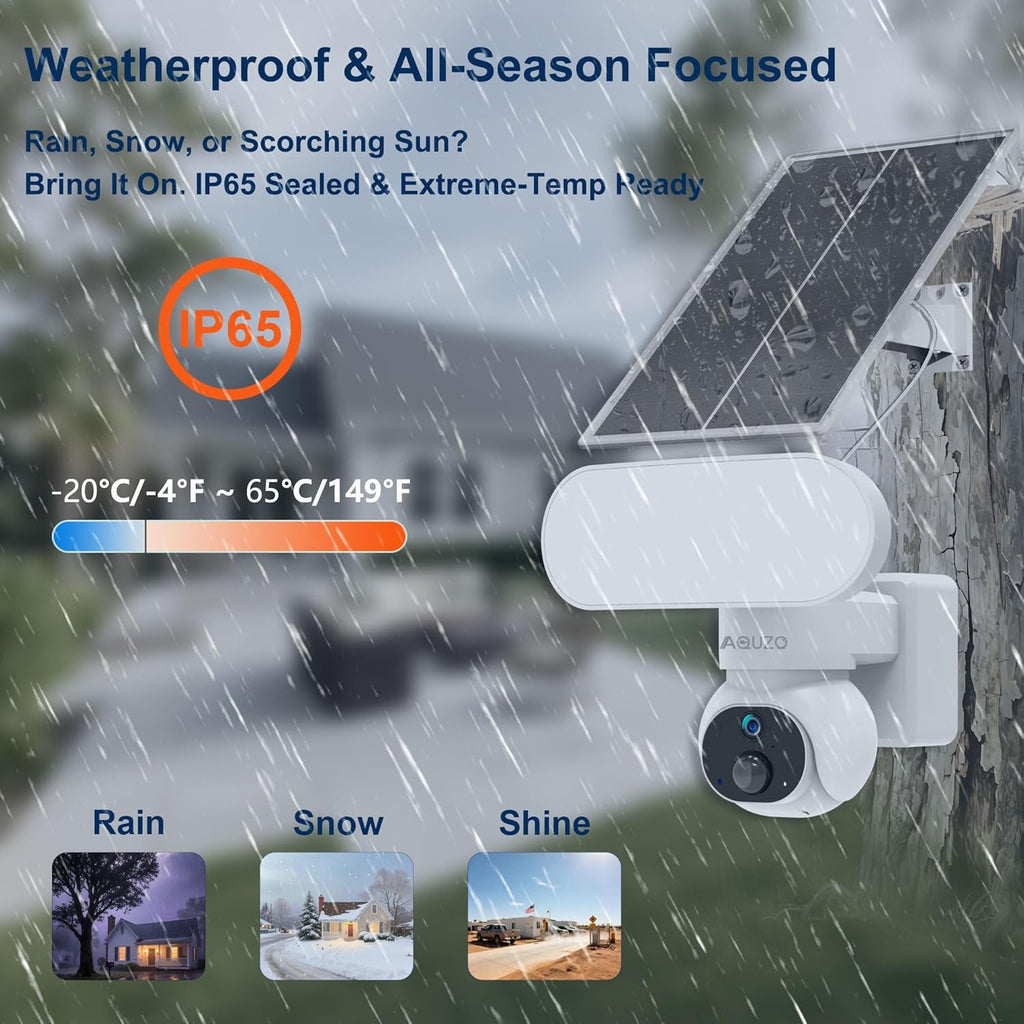 Aquzo Solar-Powered Floodlight Security Camera Wireless Outdoor 2K Night vision