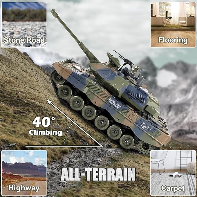 1:18 RC Tank LEOPARD2 Remote Control Tank Model Battle Toys Military Shoots