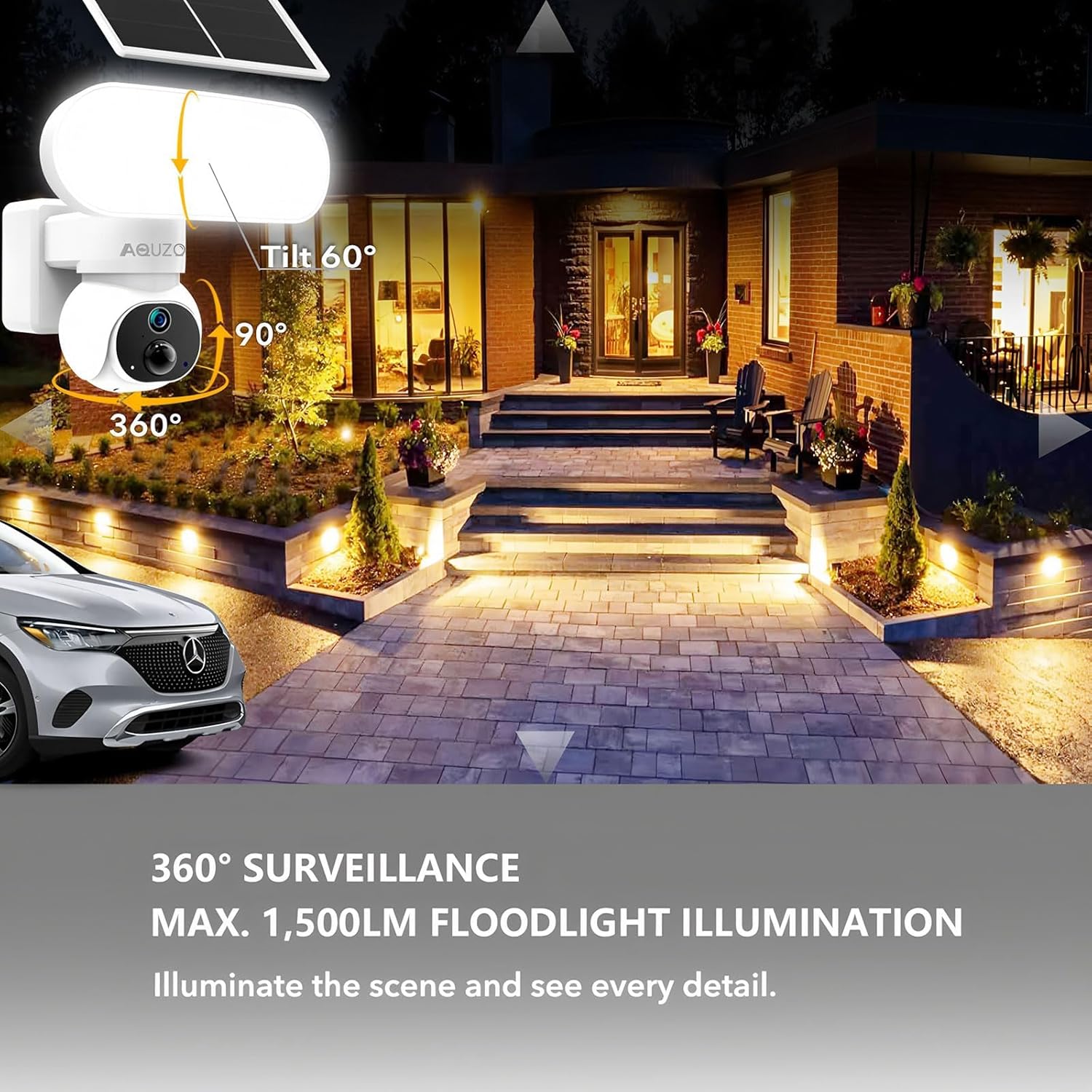 Aquzo Solar-Powered Floodlight Security Camera Wireless Outdoor 2K Night vision