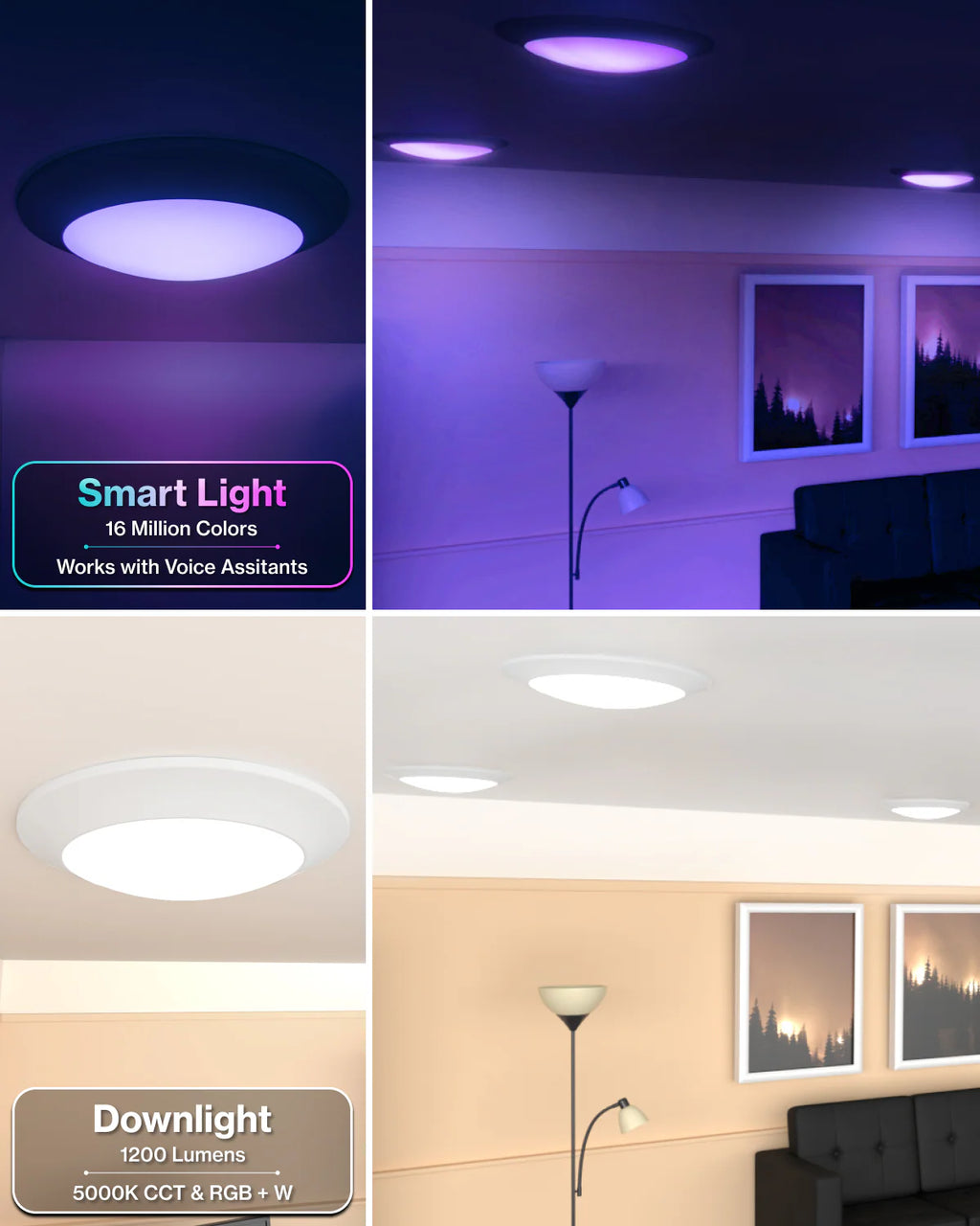 Sunco Recessed LED Lighting, 6 Inch, Smart Disk Downlight, 1200 Lumens