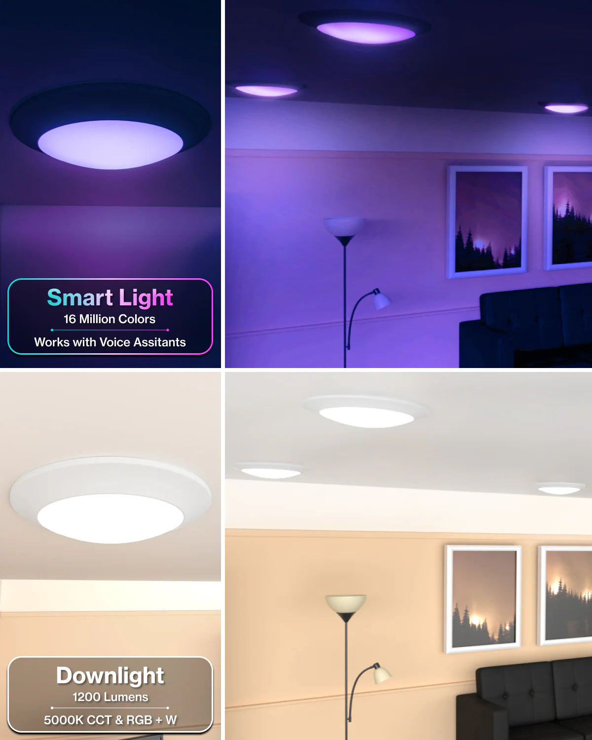 Sunco Recessed LED Lighting, 6 Inch, Smart Disk Downlight, 1200 Lumens