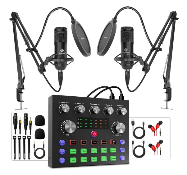 Squarock Podcast Equipment Bundle For 2, Audio Interface with Voice Changer Stud