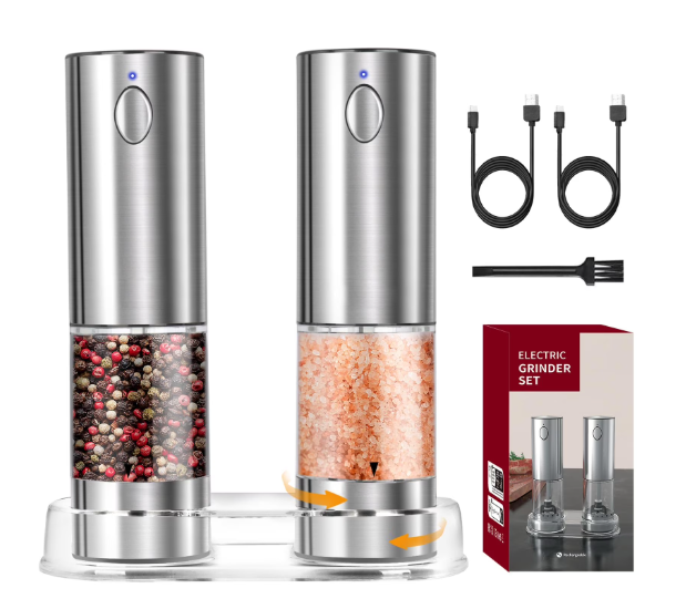 Electric Salt and Pepper Grinder Set, Automatic Gravity Salt and Pepper Grinder