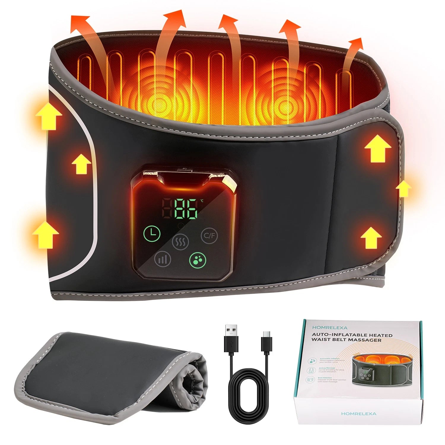 Heating Massager Belt Air Compression Vibration Lumbar Belt Heating Pad Cordless
