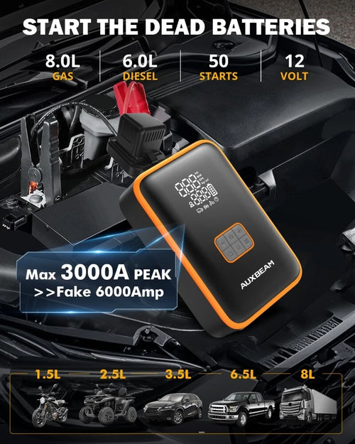 AUXBEAM Jump Starter with Air Compressor 3000A Car Battery Jumper Starter 12V