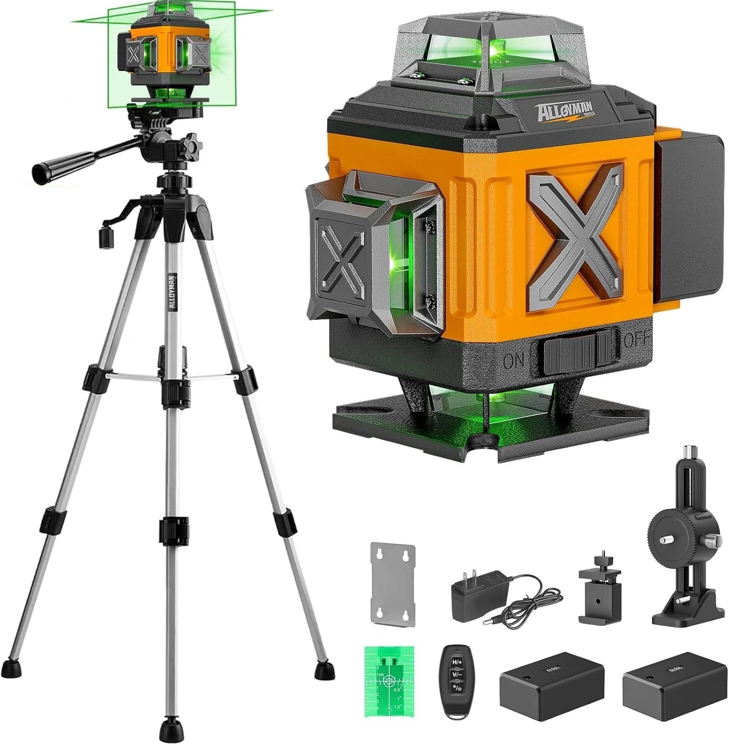 Alloyman Laser Level 4 x 360 Self-Leveling with Tripod, 16 Line Green 4D, ALS360