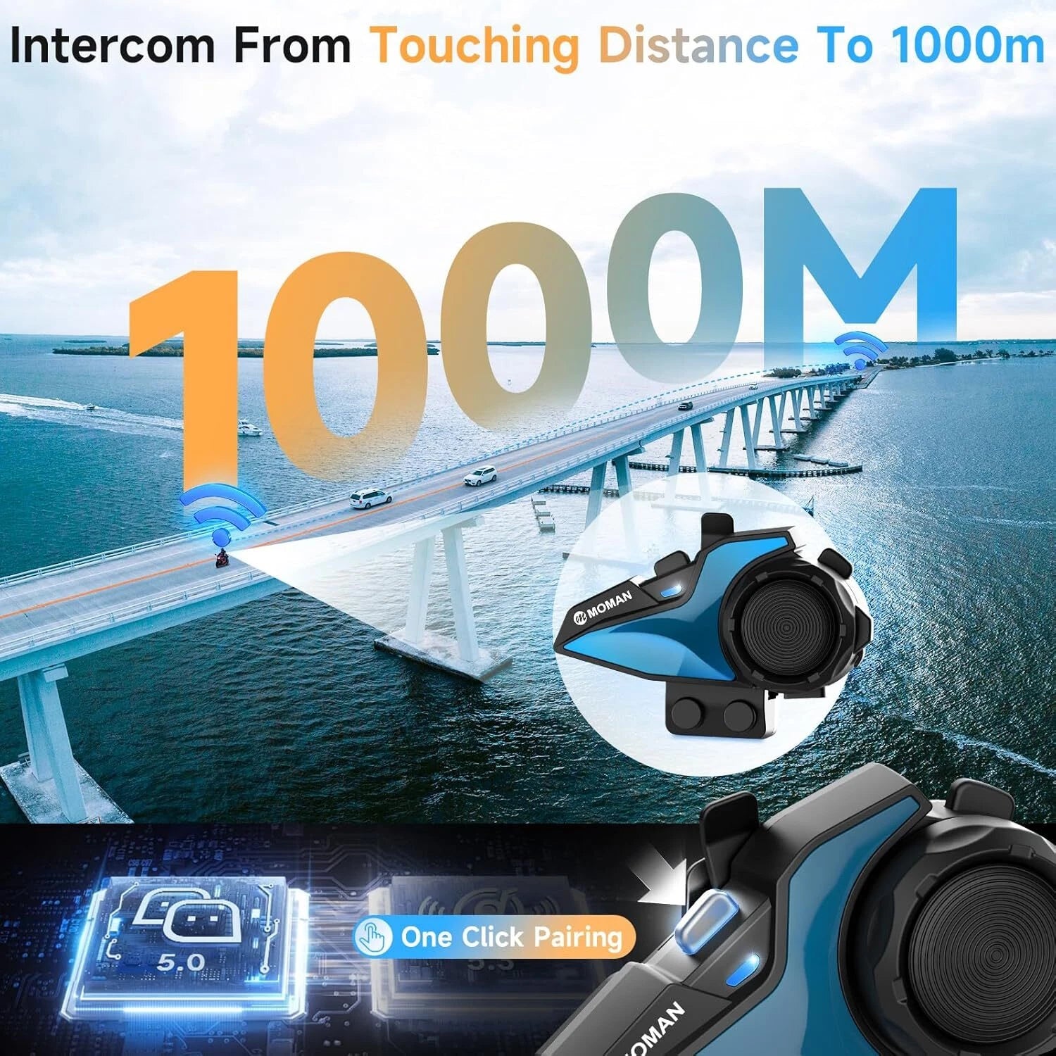 Moman H2E Eagle-Like Motorcycle Helmet Intercom Headset Music Sharing/AI Voice