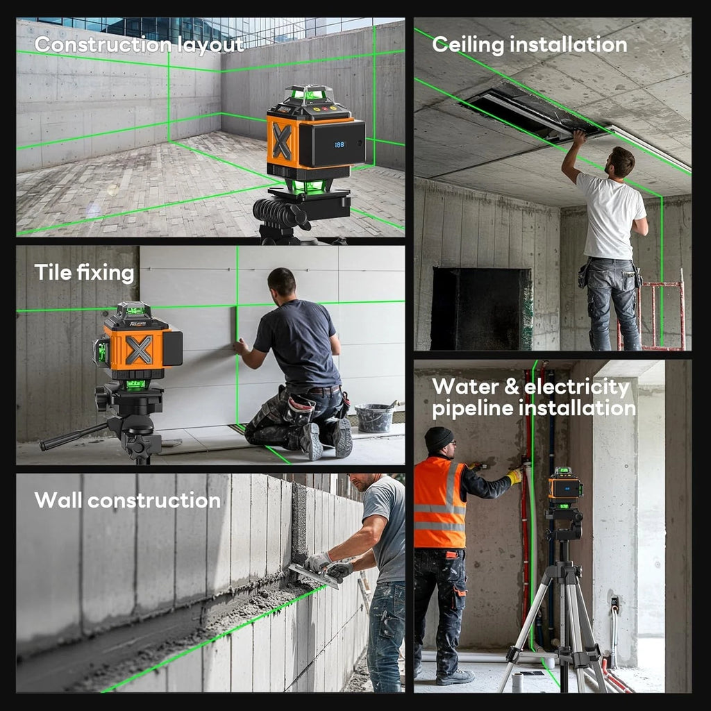 Alloyman Laser Level 4 x 360 Self-Leveling with Tripod, 16 Line Green 4D, ALS360