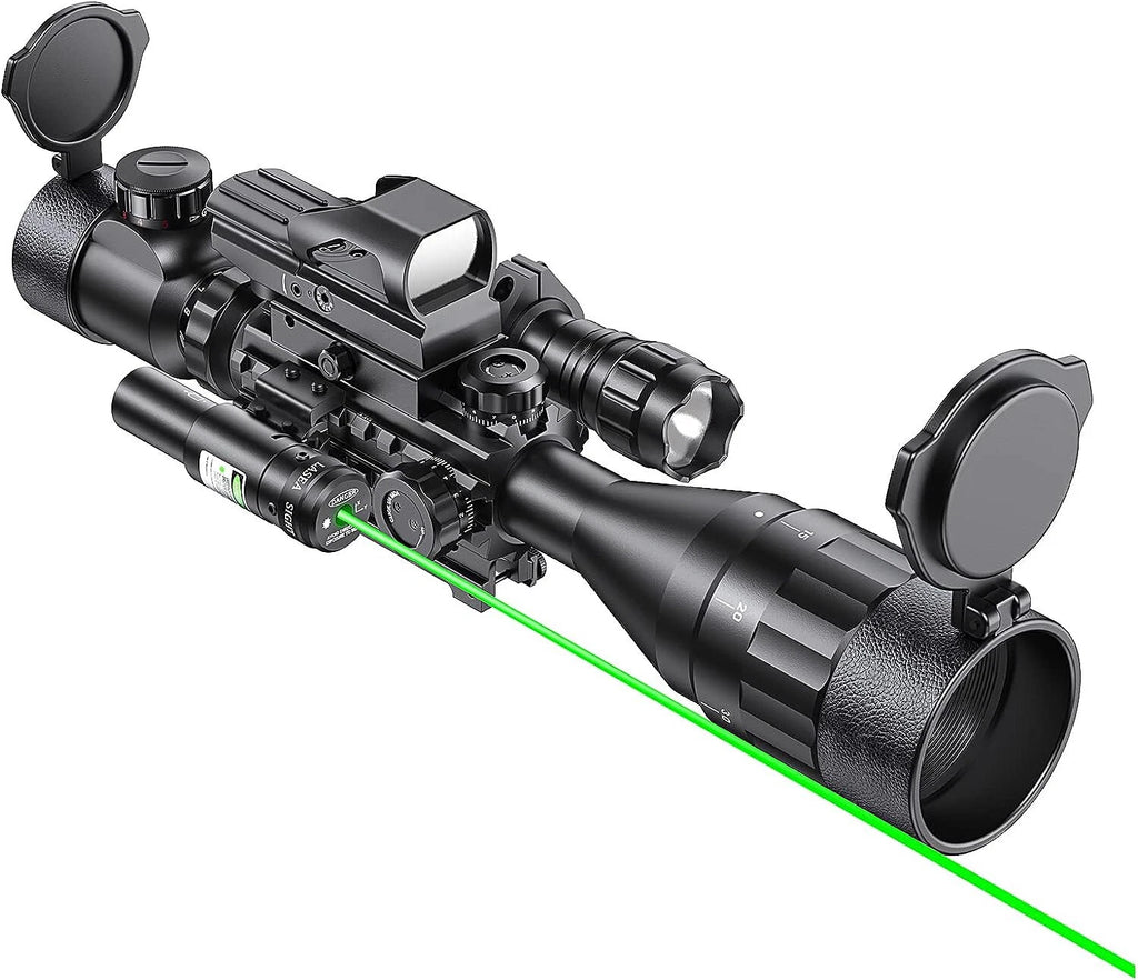 Qande 4-16x50AO Rifle Scope Red/Green Illuminated Reflex with Green Laser Sight