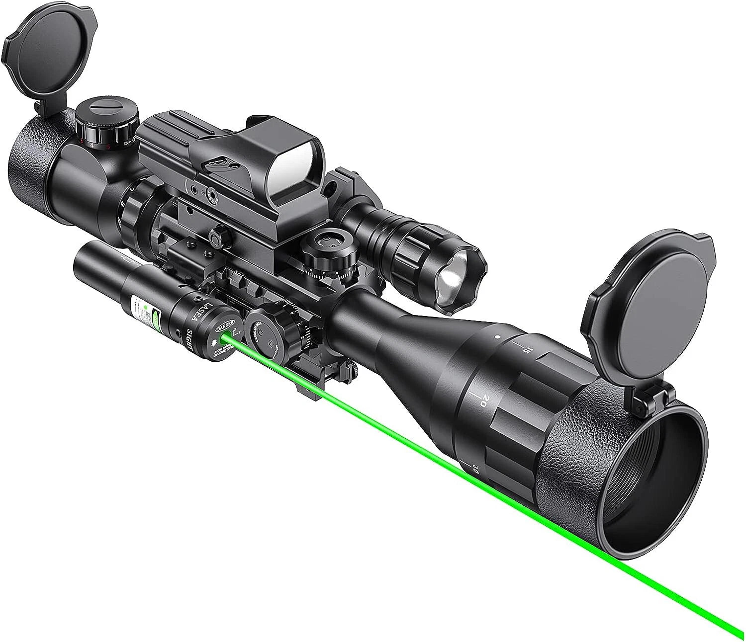 Qande 4-16x50AO Rifle Scope Red/Green Illuminated Reflex with Green Laser Sight