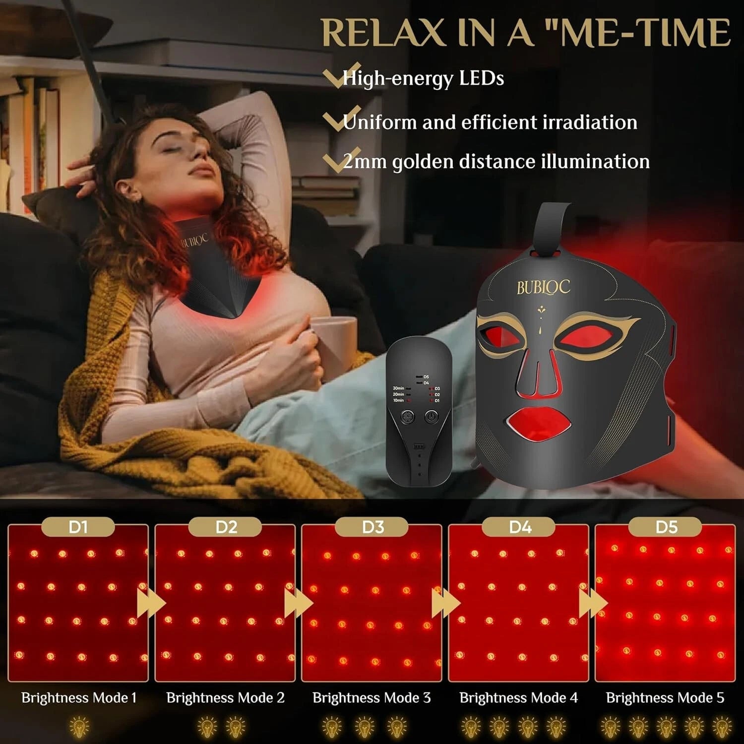 Red Light Therapy Mask Set, Led Mask Light Therapy for Face & Neck, Near-Infrare