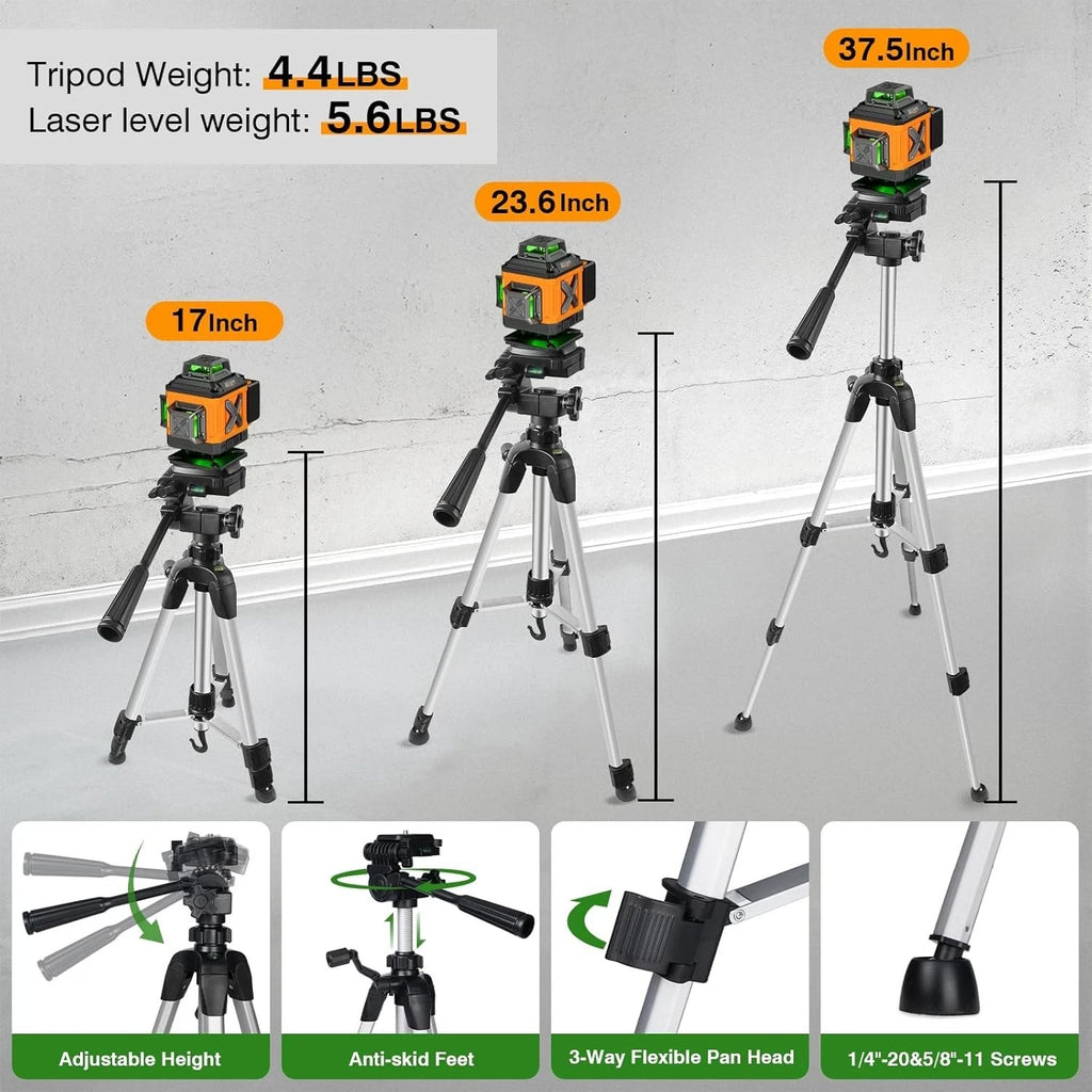 Alloyman Laser Level 4 x 360 Self-Leveling with Tripod, 16 Line Green 4D, ALS360