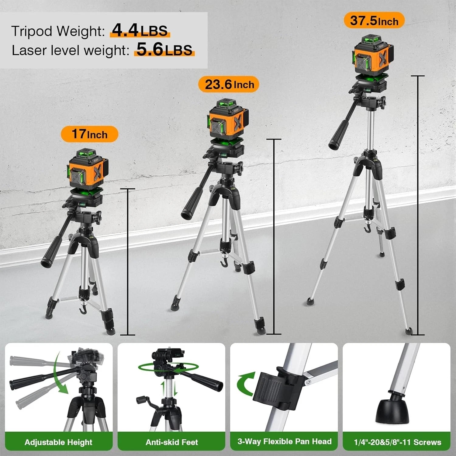 Alloyman Laser Level 4 x 360 Self-Leveling with Tripod, 16 Line Green 4D, ALS360