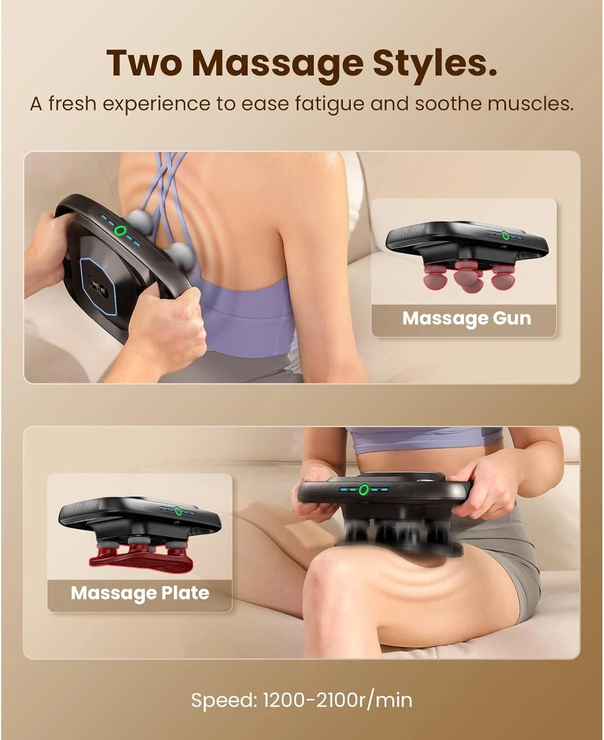BOB AND BRAD TheraPanel 4-Head Massage Gun with 4 Massage Intensity Heads+Plate