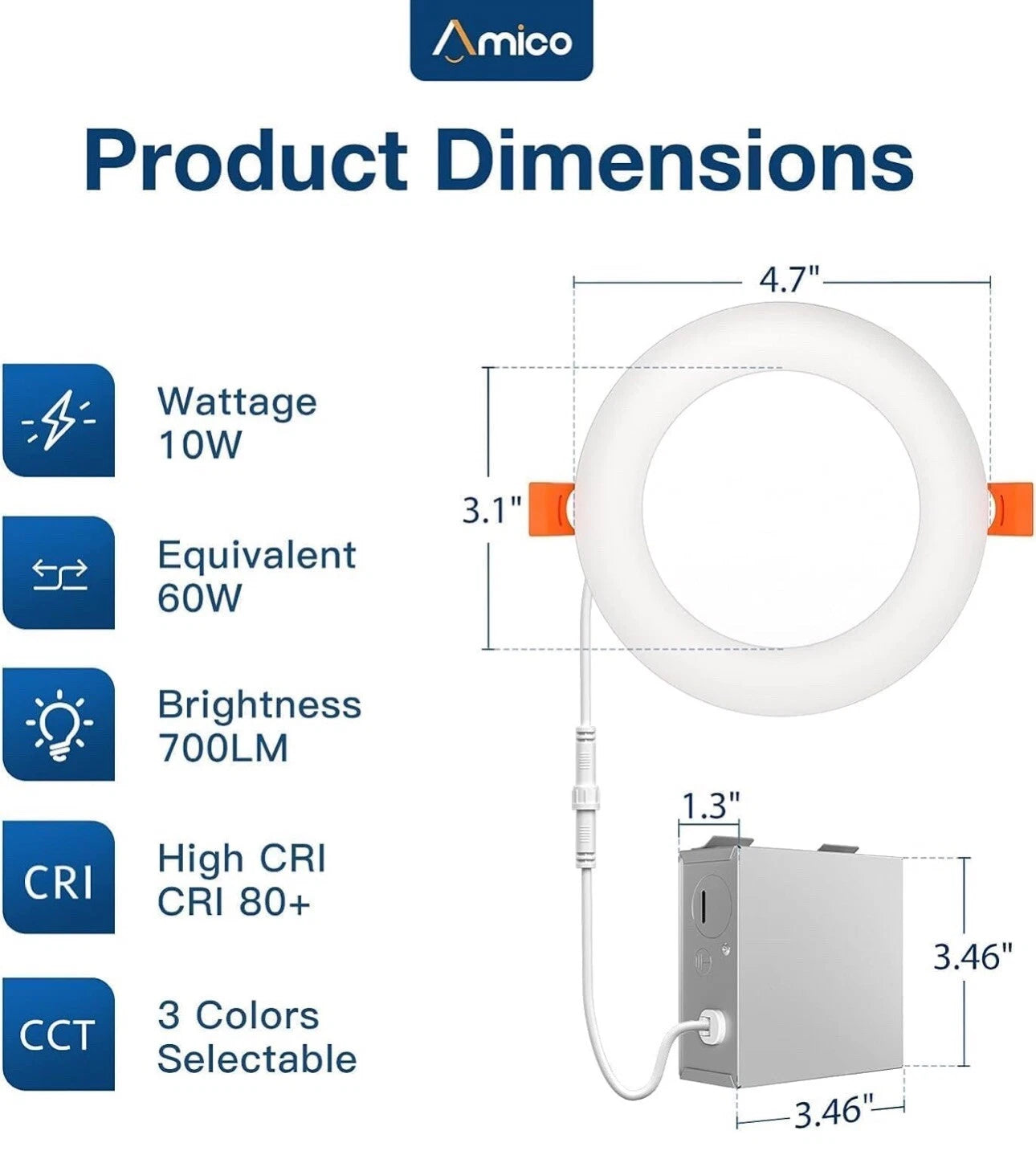Amico 12 Pack 6 Inch 3CCT UltraThin LED Recessed Ceiling Light with Junction Box