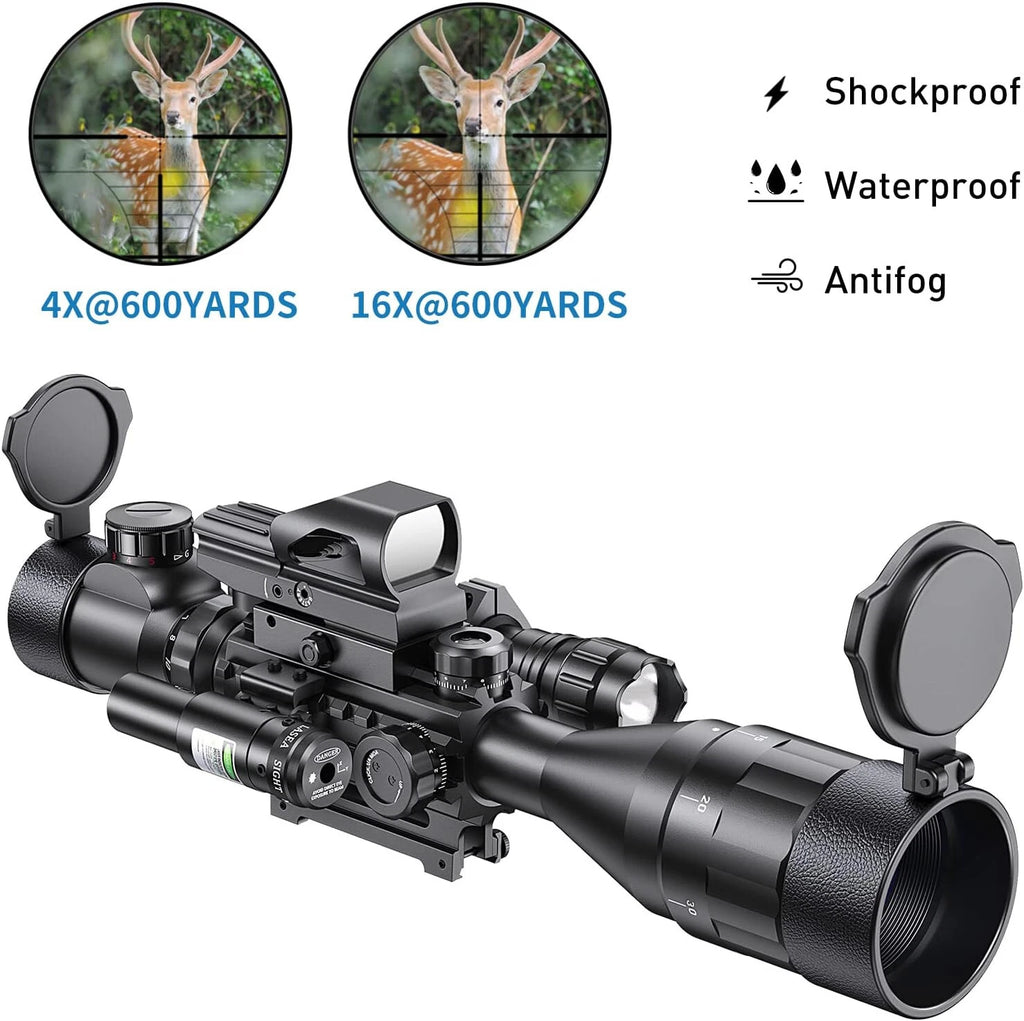 Qande 4-16x50AO Rifle Scope Red/Green Illuminated Reflex with Green Laser Sight