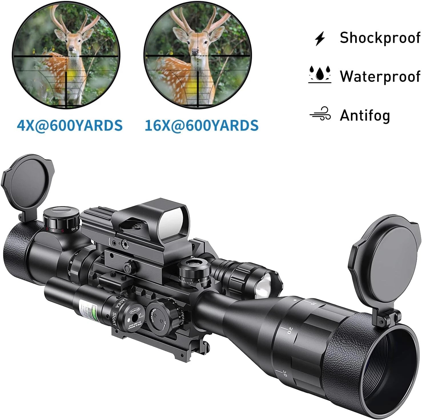 Qande 4-16x50AO Rifle Scope Red/Green Illuminated Reflex with Green Laser Sight